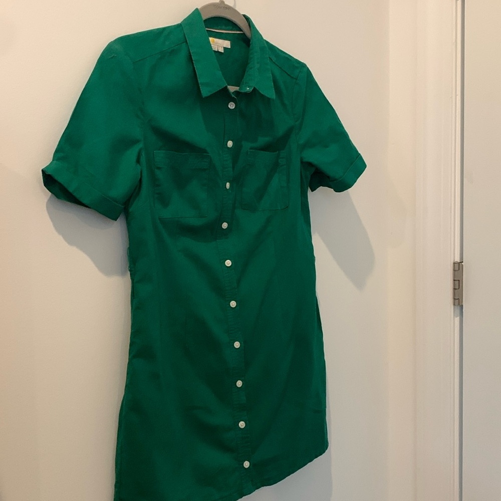 Boden cotton short sleeve shirt dress 2 front pockets emerald green size 4R